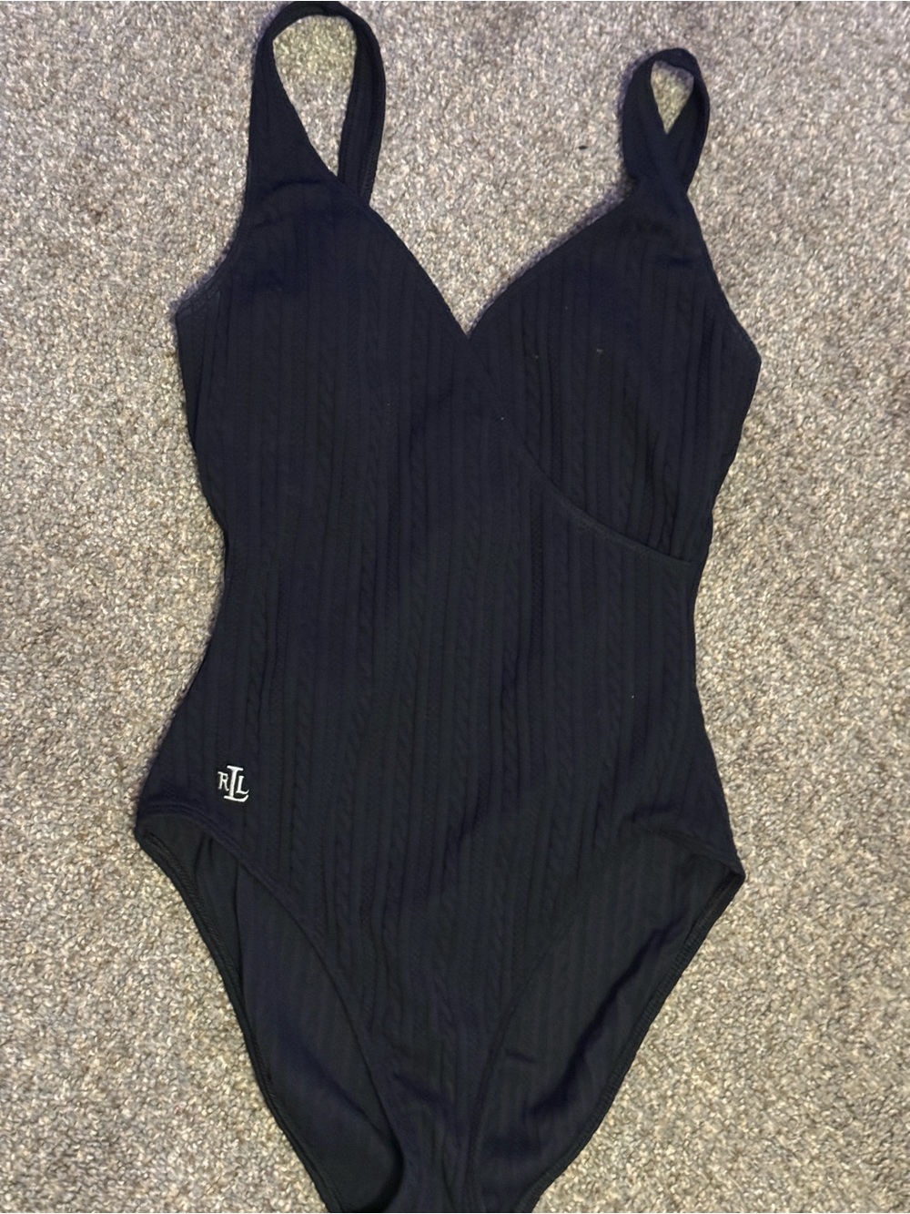Ralph Lauren Black Ribbed One-Piece Swimsuit